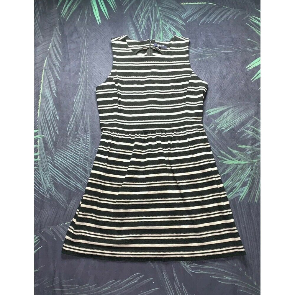 Madewell EUC Dress Black White Striped Sleeveless Crewneck A-line - S.